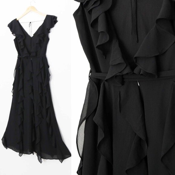 Bardot Emily Frill Maxi Dress with Ruffle Overlay 4 XS Black Dark Romantic $129 - Picture 10 of 16